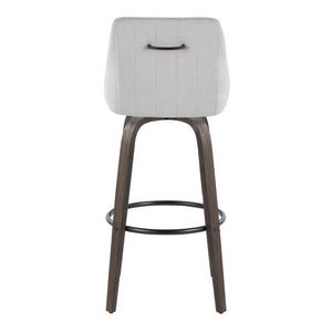 English Elm 30Fixed-Height Swivel Barstools Walnut Bentwood Grey Fabric Seat Black Footrest Set of 2' Let Me Count: = 15, Space, = 6, = 9, = 6, = 8 B202P291143