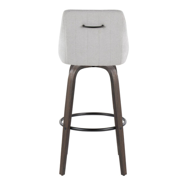 English Elm 30Fixed-Height Swivel Barstools Walnut Bentwood Grey Fabric Seat Black Footrest Set of 2' Let Me Count: = 15, Space, = 6, = 9, = 6, = 8 B202P291143