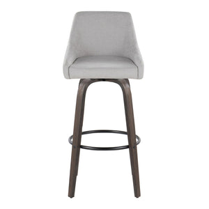 English Elm 30Fixed-Height Swivel Barstools Walnut Bentwood Grey Fabric Seat Black Footrest Set of 2' Let Me Count: = 15, Space, = 6, = 9, = 6, = 8 B202P291143