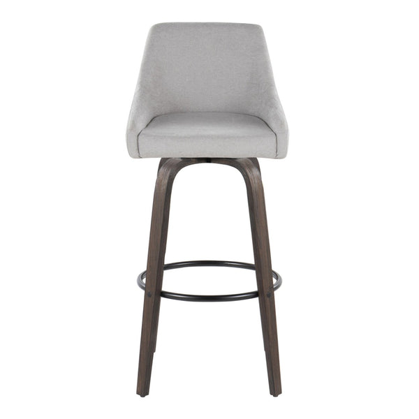 English Elm 30Fixed-Height Swivel Barstools Walnut Bentwood Grey Fabric Seat Black Footrest Set of 2' Let Me Count: = 15, Space, = 6, = 9, = 6, = 8 B202P291143