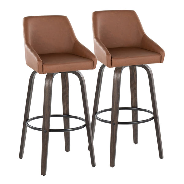 English Elm 30"fixed-height Swivel Barstools Walnut Bentwood Faux Leather Kitchen Island Set of 2 B202P291144