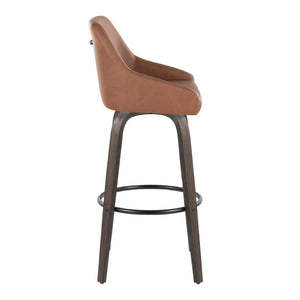 English Elm 30"fixed-height Swivel Barstools Walnut Bentwood Faux Leather Kitchen Island Set of 2 B202P291144