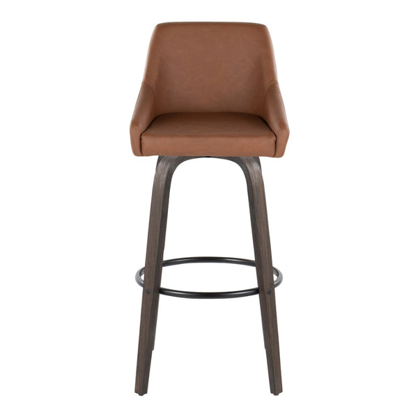 English Elm 30"fixed-height Swivel Barstools Walnut Bentwood Faux Leather Kitchen Island Set of 2 B202P291144