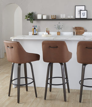 English Elm 30"fixed-height Swivel Barstools Walnut Bentwood Faux Leather Kitchen Island Set of 2 B202P291144