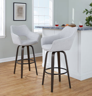 English Elm 30" Mid-century Swivel Barstools Walnut Bentwood Legs Grey Upholstered Seat Set of 2 B202P291145