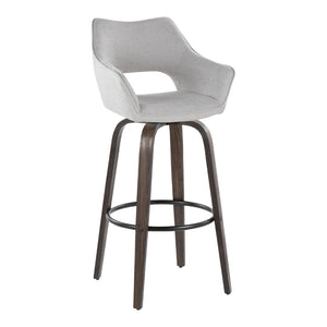 English Elm 30" Mid-century Swivel Barstools Walnut Bentwood Legs Grey Upholstered Seat Set of 2 B202P291145