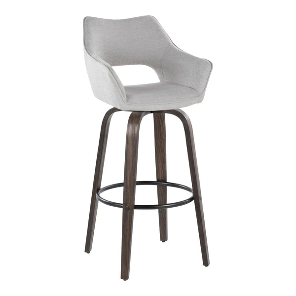 English Elm 30" Mid-century Swivel Barstools Walnut Bentwood Legs Grey Upholstered Seat Set of 2 B202P291145