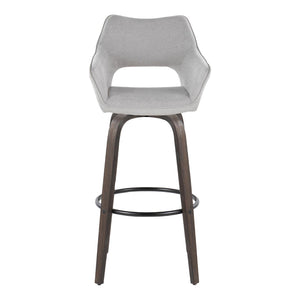 English Elm 30" Mid-century Swivel Barstools Walnut Bentwood Legs Grey Upholstered Seat Set of 2 B202P291145