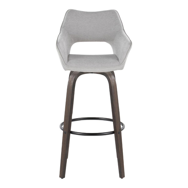 English Elm 30" Mid-century Swivel Barstools Walnut Bentwood Legs Grey Upholstered Seat Set of 2 B202P291145