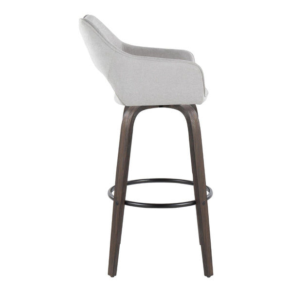 English Elm 30" Mid-century Swivel Barstools Walnut Bentwood Legs Grey Upholstered Seat Set of 2 B202P291145