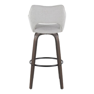 English Elm 30" Mid-century Swivel Barstools Walnut Bentwood Legs Grey Upholstered Seat Set of 2 B202P291145