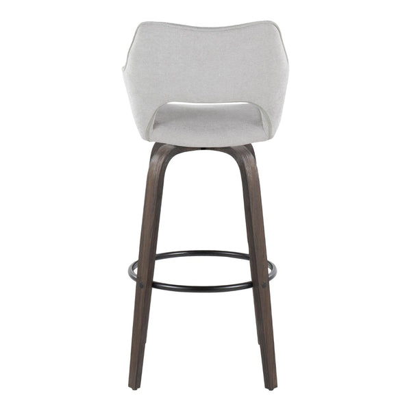 English Elm 30" Mid-century Swivel Barstools Walnut Bentwood Legs Grey Upholstered Seat Set of 2 B202P291145