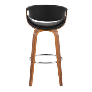 English Elm 30 Inch Mid-Century Swivel Barstools Walnut Tapered Legs Faux Leather Set of 2 Black B202P291146