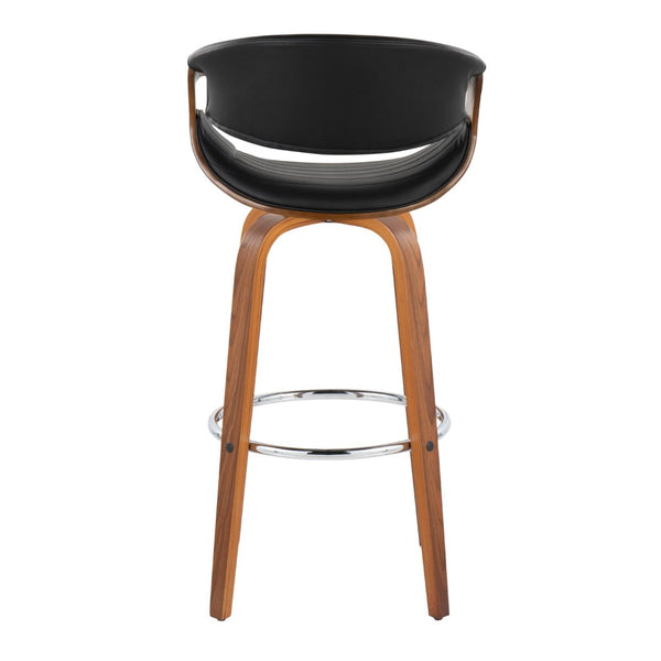 English Elm 30 Inch Mid-Century Swivel Barstools Walnut Tapered Legs Faux Leather Set of 2 Black B202P291146