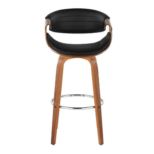 English Elm 30 Inch Mid-Century Swivel Barstools Walnut Tapered Legs Faux Leather Set of 2 Black B202P291146