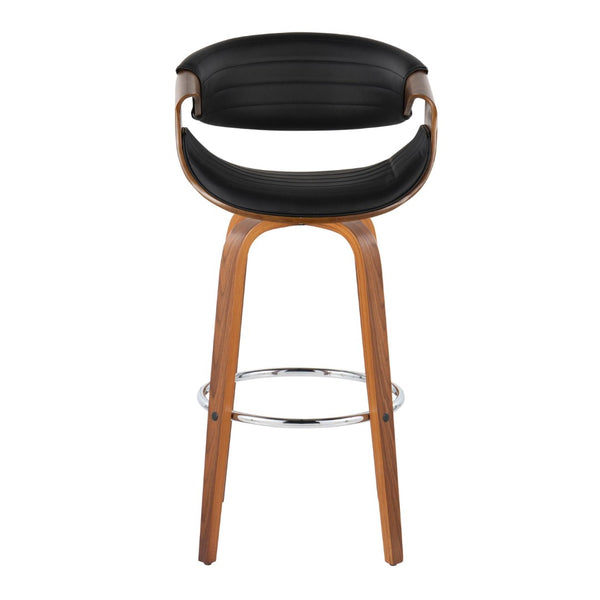 English Elm 30 Inch Mid-Century Swivel Barstools Walnut Tapered Legs Faux Leather Set of 2 Black B202P291146