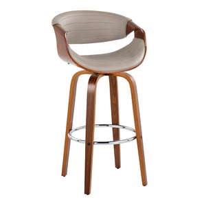 English Elm 30 Inch Mid-Century Swivel Barstools Walnut Tapered Legs Faux Leather Set of 2 Gray B202P291147