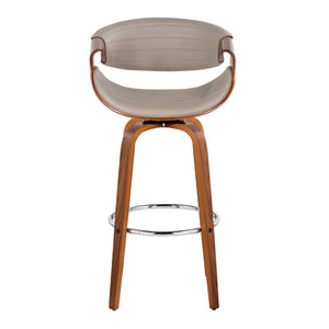 English Elm 30 Inch Mid-Century Swivel Barstools Walnut Tapered Legs Faux Leather Set of 2 Gray B202P291147