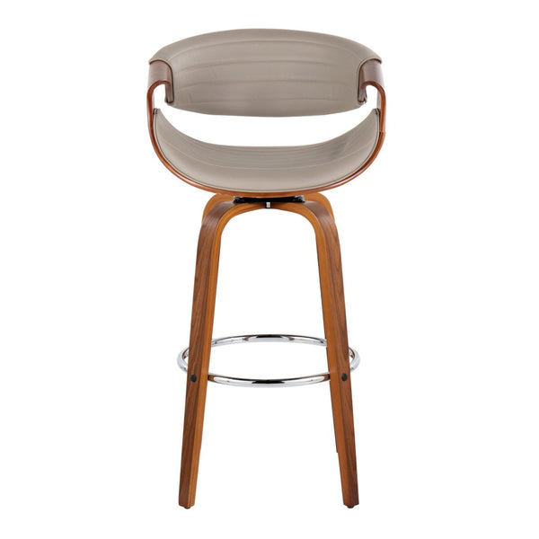 English Elm 30 Inch Mid-Century Swivel Barstools Walnut Tapered Legs Faux Leather Set of 2 Gray B202P291147