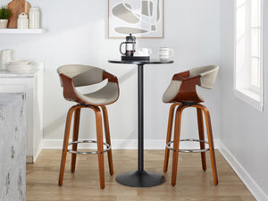 English Elm 30 Inch Mid-Century Swivel Barstools Walnut Tapered Legs Faux Leather Set of 2 Gray B202P291147