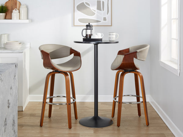 English Elm 30 Inch Mid-Century Swivel Barstools Walnut Tapered Legs Faux Leather Set of 2 Gray B202P291147