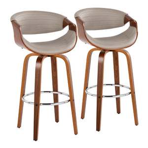 English Elm 30 Inch Mid-Century Swivel Barstools Walnut Tapered Legs Faux Leather Set of 2 Gray B202P291147