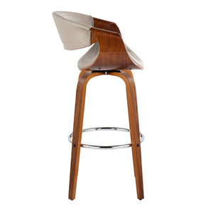 English Elm 30 Inch Mid-Century Swivel Barstools Walnut Tapered Legs Faux Leather Set of 2 Gray B202P291147