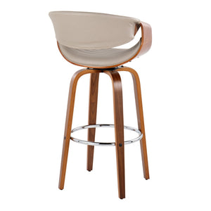 English Elm 30 Inch Mid-Century Swivel Barstools Walnut Tapered Legs Faux Leather Set of 2 Gray B202P291147