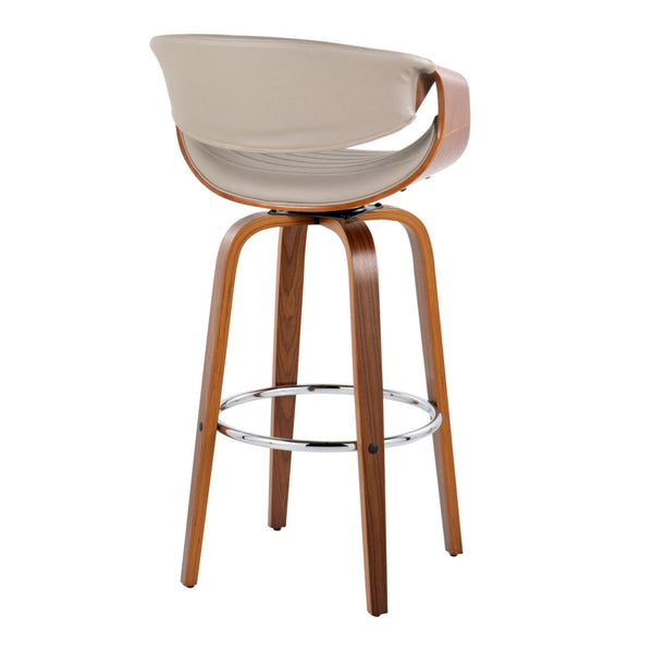 English Elm 30 Inch Mid-Century Swivel Barstools Walnut Tapered Legs Faux Leather Set of 2 Gray B202P291147