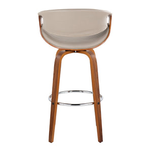 English Elm 30 Inch Mid-Century Swivel Barstools Walnut Tapered Legs Faux Leather Set of 2 Gray B202P291147