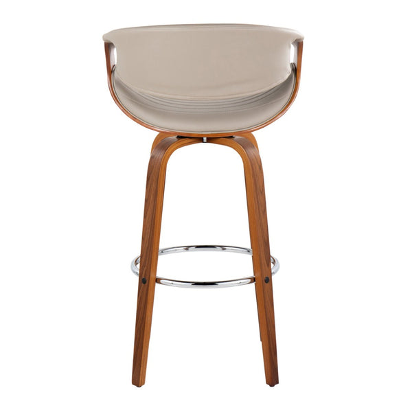 English Elm 30 Inch Mid-Century Swivel Barstools Walnut Tapered Legs Faux Leather Set of 2 Gray B202P291147