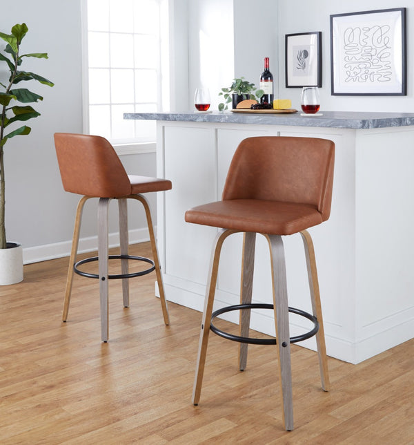 English Elm 30 Inch Swivel Barstool Set of 2 Bentwood Faux Leather Seat for Kitchen Islands Light Grey Black B202P291148