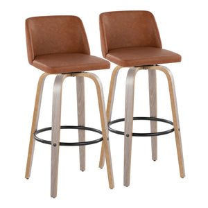 English Elm 30 Inch Swivel Barstool Set of 2 Bentwood Faux Leather Seat for Kitchen Islands Light Grey Black B202P291148