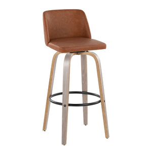 English Elm 30 Inch Swivel Barstool Set of 2 Bentwood Faux Leather Seat for Kitchen Islands Light Grey Black B202P291148