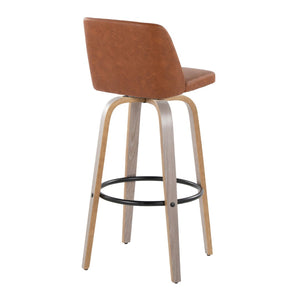 English Elm 30 Inch Swivel Barstool Set of 2 Bentwood Faux Leather Seat for Kitchen Islands Light Grey Black B202P291148