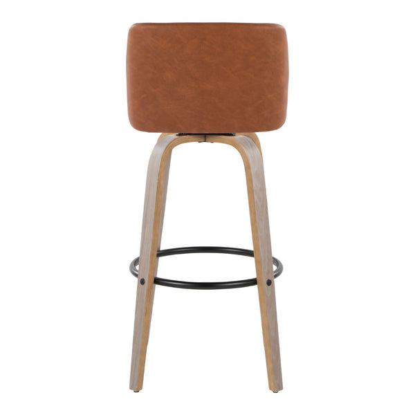 English Elm 30 Inch Swivel Barstool Set of 2 Bentwood Faux Leather Seat for Kitchen Islands Light Grey Black B202P291148
