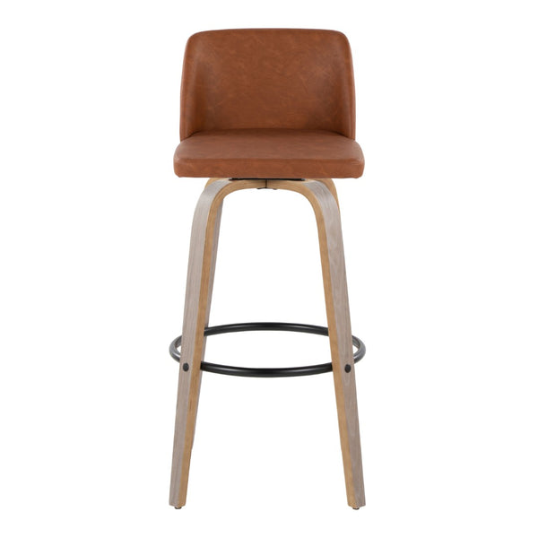 English Elm 30 Inch Swivel Barstool Set of 2 Bentwood Faux Leather Seat for Kitchen Islands Light Grey Black B202P291148