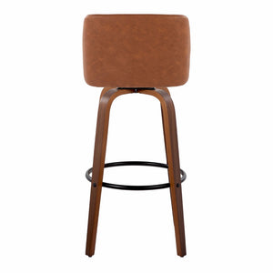 English Elm 30 Inch Mid-Century Swivel Barstools Set of 2 Walnut Legs Faux Leather Seating Black B202P291149