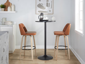 English Elm 30 Inch Swivel Barstool Set of 2 Bentwood Faux Leather Seat for Kitchen Islands White Washed Black B202P291150