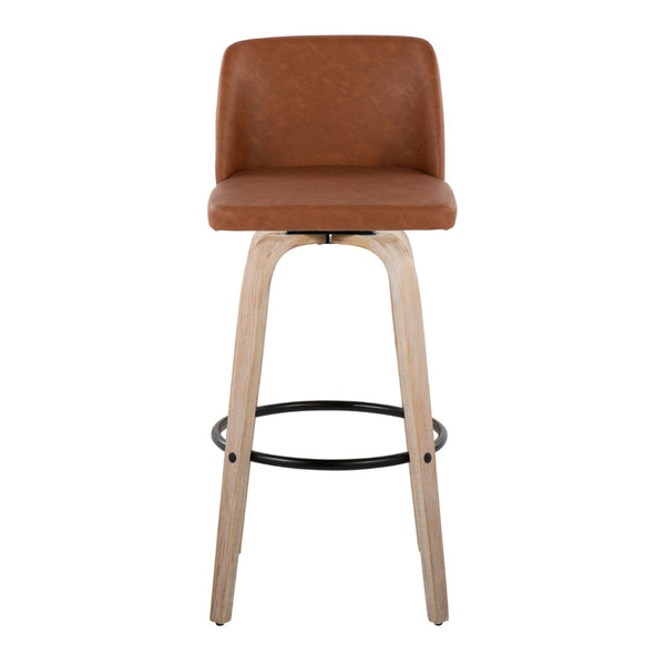 English Elm 30 Inch Swivel Barstool Set of 2 Bentwood Faux Leather Seat for Kitchen Islands White Washed Black B202P291150