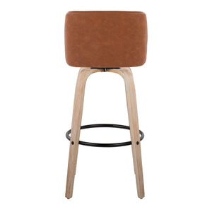 English Elm 30 Inch Swivel Barstool Set of 2 Bentwood Faux Leather Seat for Kitchen Islands White Washed Black B202P291150