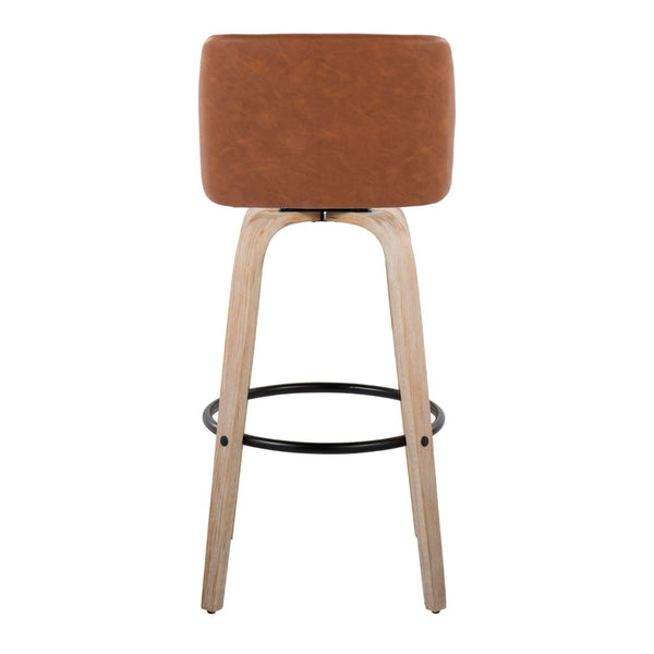 English Elm 30 Inch Swivel Barstool Set of 2 Bentwood Faux Leather Seat for Kitchen Islands White Washed Black B202P291150