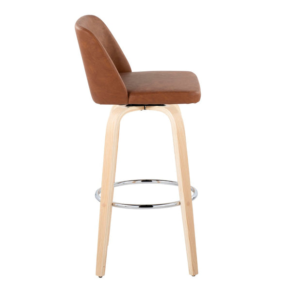English Elm 30 Inch Swivel Barstool Set of 2 Bentwood Faux Leather Seat for Kitchen Islands Natural Chrome B202P291151