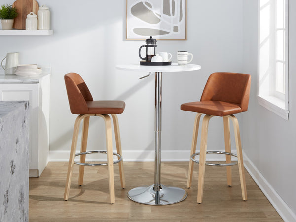 English Elm 30 Inch Swivel Barstool Set of 2 Bentwood Faux Leather Seat for Kitchen Islands Natural Chrome B202P291151