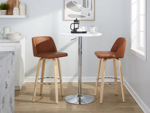 English Elm 30 Inch Swivel Barstool Set of 2 Bentwood Faux Leather Seat for Kitchen Islands Natural Chrome B202P291151