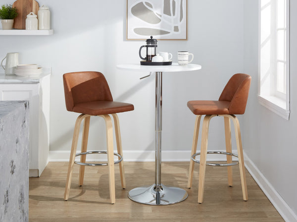 English Elm 30 Inch Swivel Barstool Set of 2 Bentwood Faux Leather Seat for Kitchen Islands Natural Chrome B202P291151
