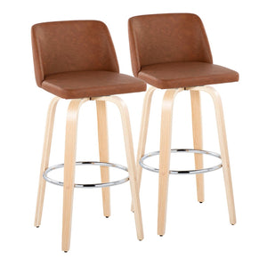 English Elm 30 Inch Swivel Barstool Set of 2 Bentwood Faux Leather Seat for Kitchen Islands Natural Chrome B202P291151