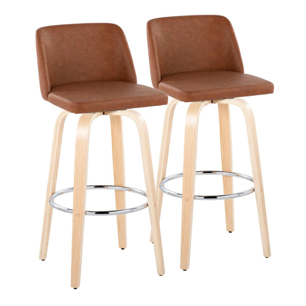 English Elm 30 Inch Swivel Barstool Set of 2 Bentwood Faux Leather Seat for Kitchen Islands Natural Chrome B202P291151