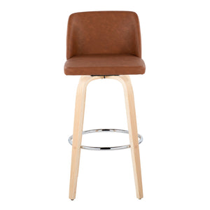 English Elm 30 Inch Swivel Barstool Set of 2 Bentwood Faux Leather Seat for Kitchen Islands Natural Chrome B202P291151