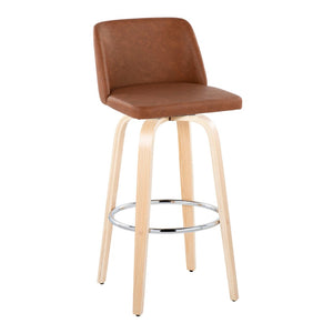 English Elm 30 Inch Swivel Barstool Set of 2 Bentwood Faux Leather Seat for Kitchen Islands Natural Chrome B202P291151
